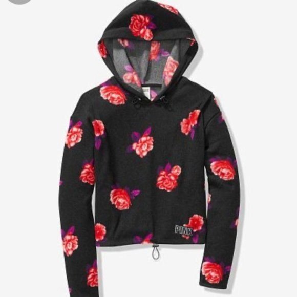 PINK Victoria's Secret Tops - Pink Victoria's Secret Rose Floral Crop Hoodie S